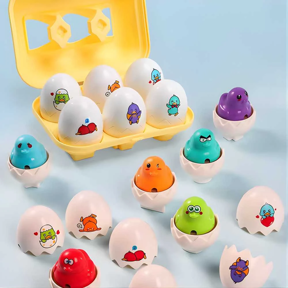 WOOPIE 54146Montessori Sorter Dėlionės Rungtynės Formos Juokingi Viščiukai Kiaušiniai 6vnt