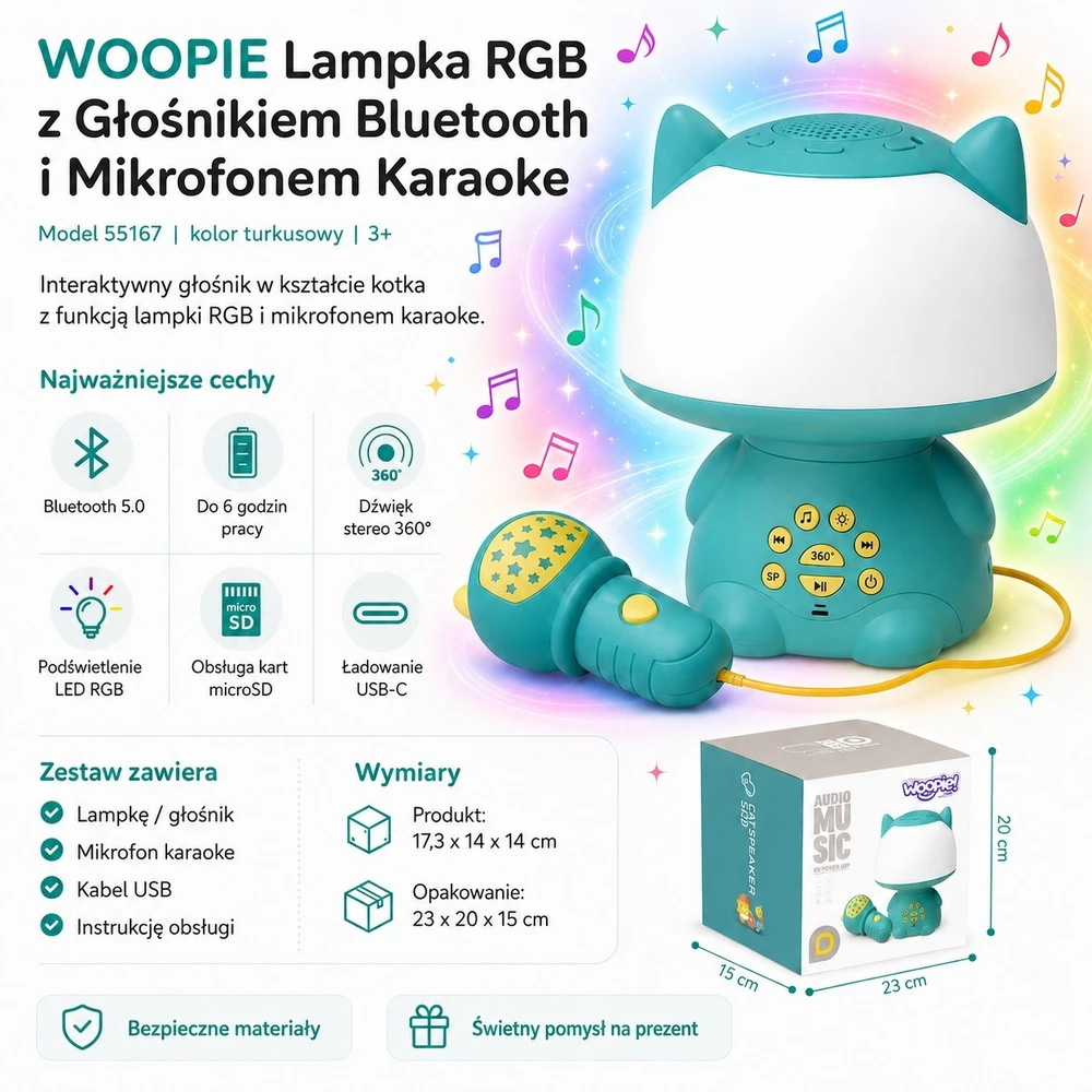 Woopie LED Lempa Su Garsiakalbiu, Kostiumuotuvo Mikrofonu, Turkuoline