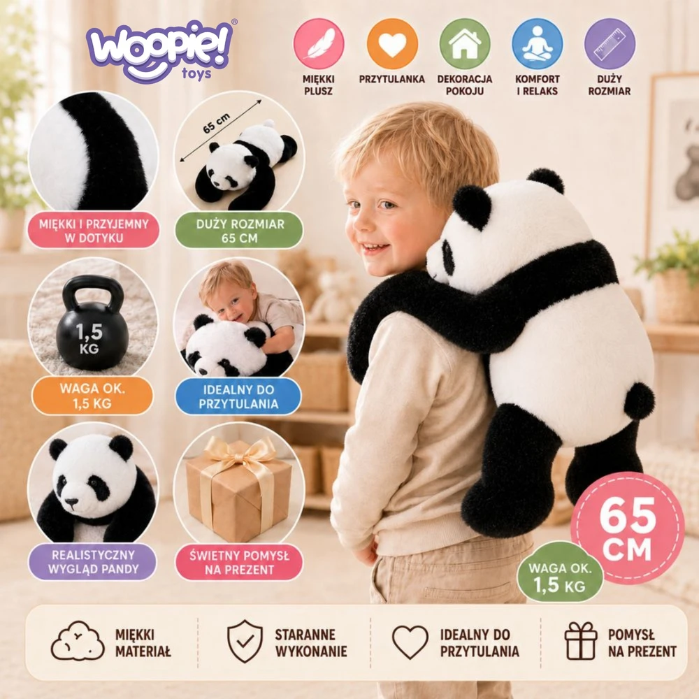 WOOPIE Panda antistresinis žaislas meškiukas 65 cm