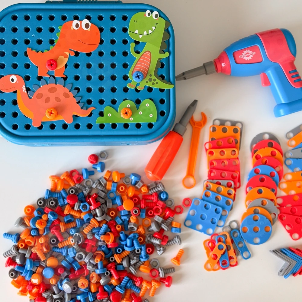 Dinozaurų kaladėlių ir varžtų „pasidaryk pats“ rinkinys WOOPIE
