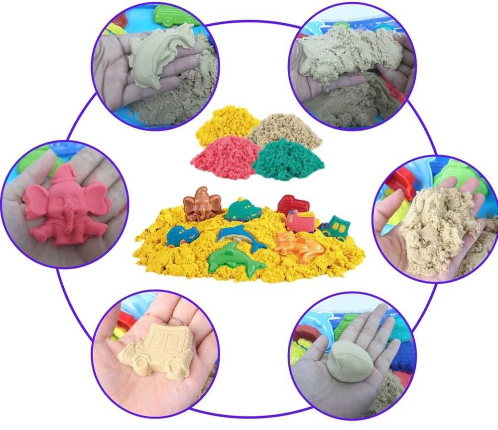 Woopie Kinetinis Smėlis 0,8kg Rinkinys su Formelėmis + Smėlio Dėžė