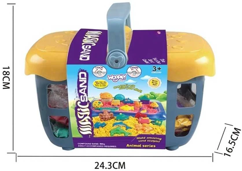 Woopie Kinetinis Smėlis 0,8kg Rinkinys su Formelėmis + Smėlio Dėžė