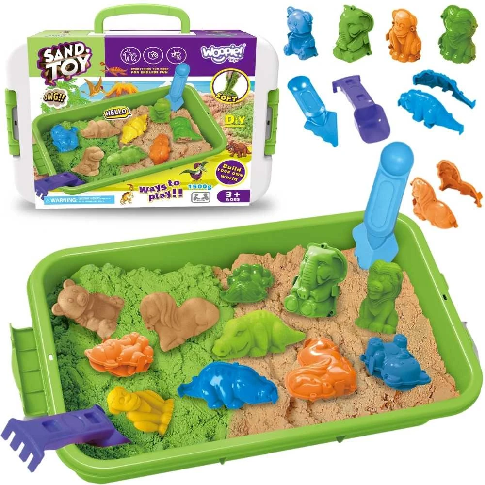 Woopie Kinetinis Smėlis 1,5kg XXL ZOO Safari Rinkinys su Formelėmis