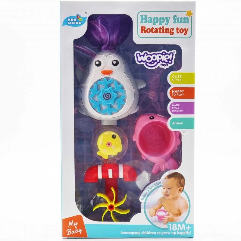 Woopie Baby „Woopie Penguin“ vandens žaislas voniai, žvejybos ritė + perpildymo taurė