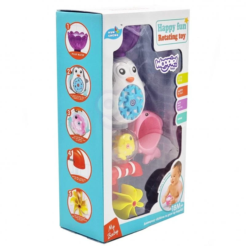 Woopie Baby „Woopie Penguin“ vandens žaislas voniai, žvejybos ritė + perpildymo taurė