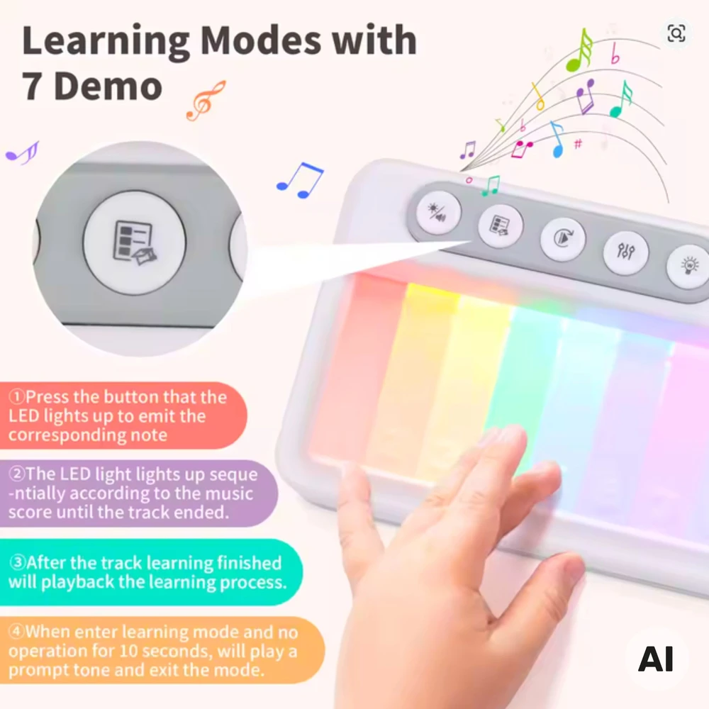 WOOPIE Rainbow Touch pianinas su foniniu apšvietimu ir mokymosi režimu 3+