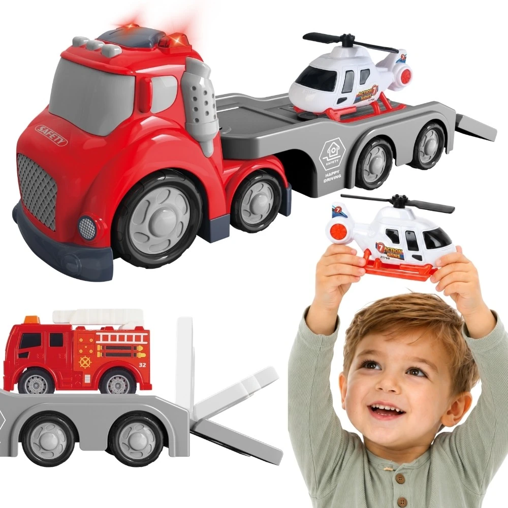 WOOPIE Gaisrinės Automobilis su Priekaba Raudonas, Garso ir Šviesos Efektai
