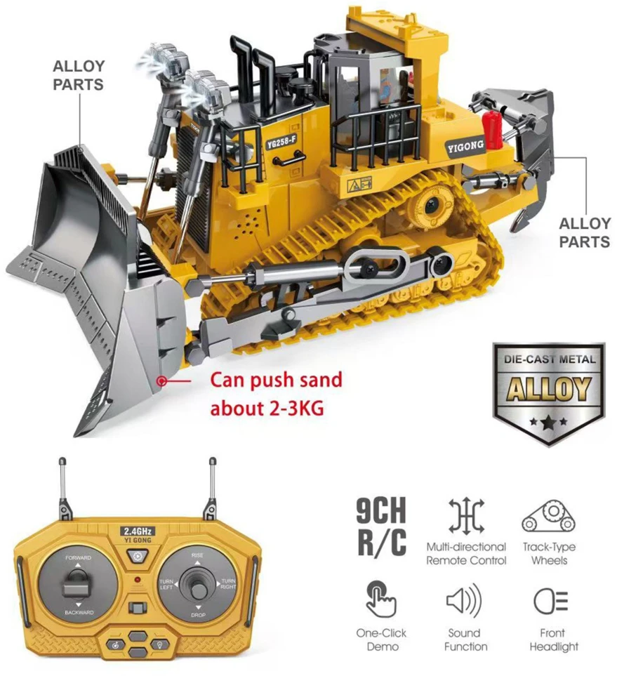 WOOPIE Remote Controlled Construction Bulldozer RC Bulldozer Sound Light