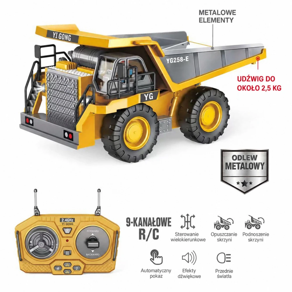 WOOPIE Remote Controlled RC Construction Dump Truck with Sound and Light