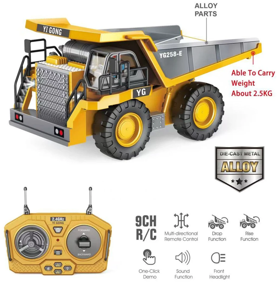 WOOPIE Remote Controlled RC Construction Dump Truck with Sound and Light