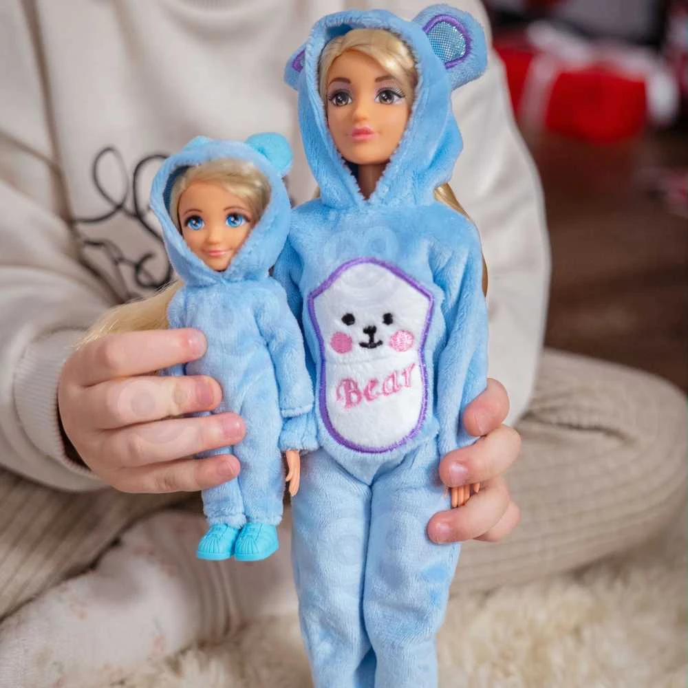 Lėlių rinkinys su mėlynais meškučių kombinezonais WOOPIE ROYAL