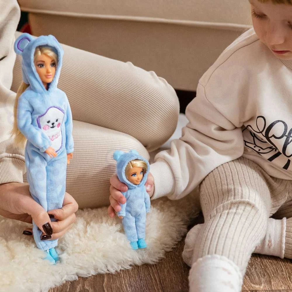 Lėlių rinkinys su mėlynais meškučių kombinezonais WOOPIE ROYAL