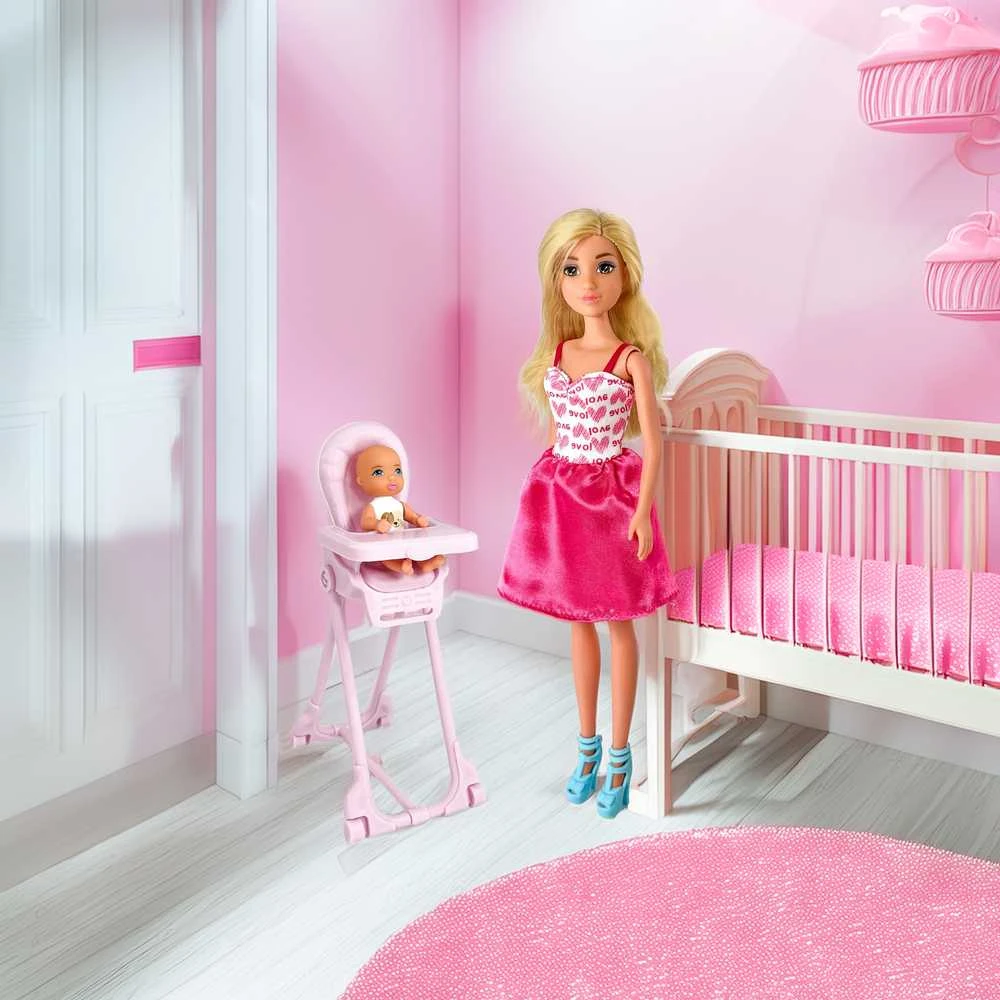 Lėlė Lily su kūdikiu ir maitinimo kėdute WOOPIE ROYAL