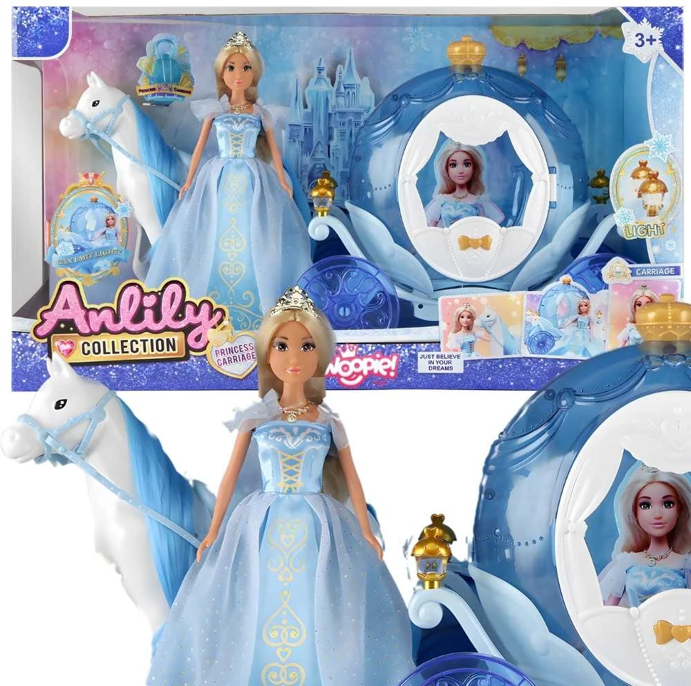 Lėlių rinkinys Ledo princesė Lily ir šviečianti karieta WOOPIE ROYAL