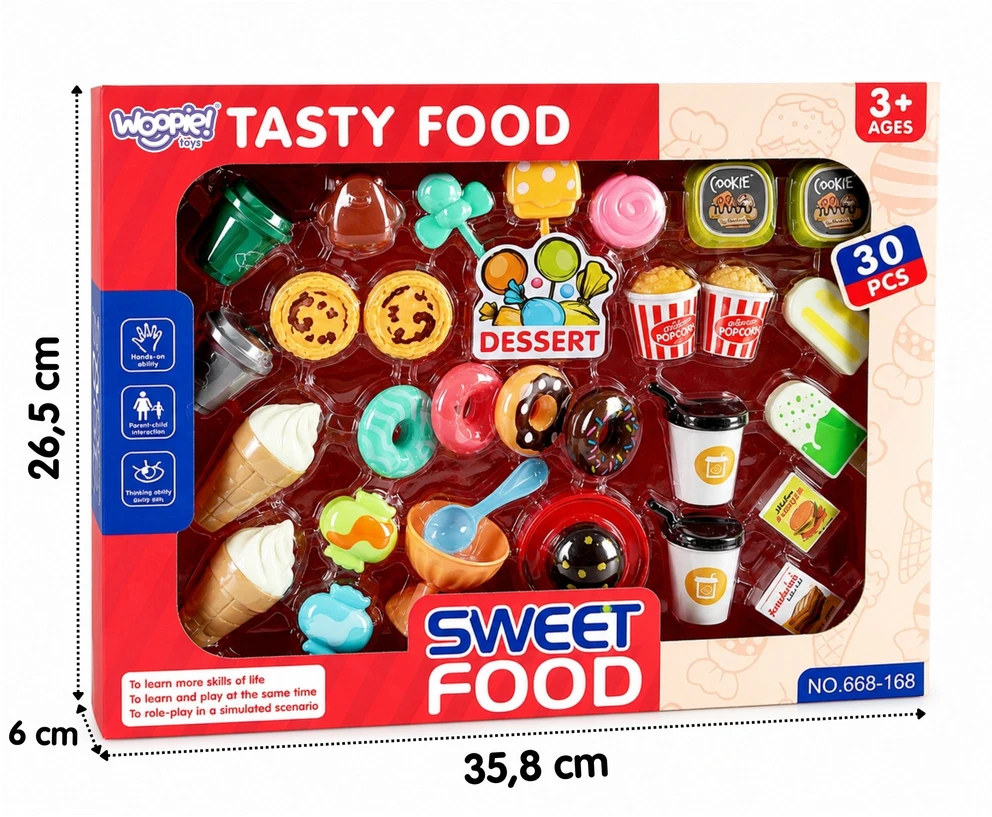 WOOPIE Set of Sweets, Desserts, Ice Creams for Playing in a Cafe Shop 30 pcs