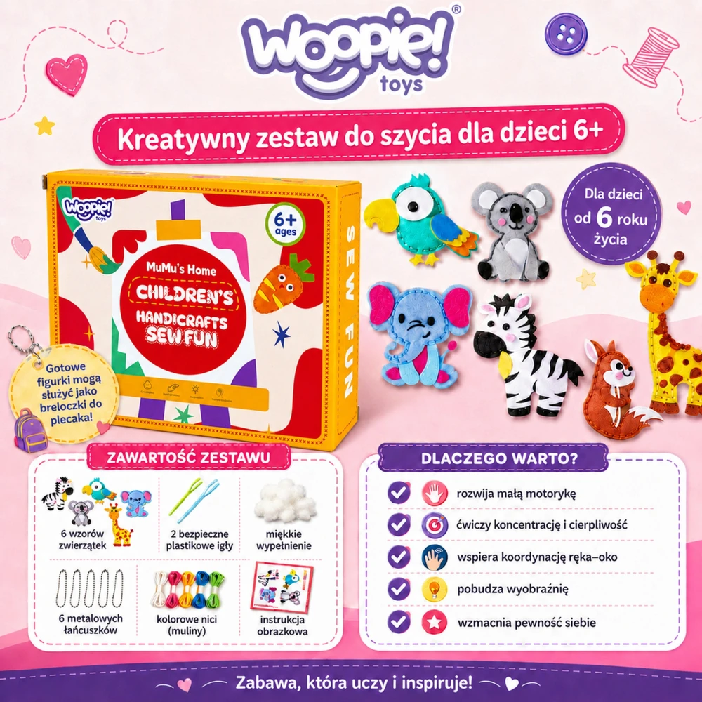 Woopie SEWING KIT FOR KIDS DIY FELT Keychains Animals