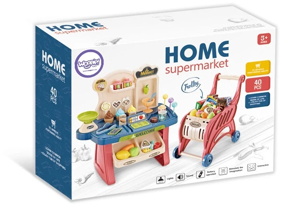 Vaikų supermarketas su pirkinių vežimėliu WOOPIE 40vnt