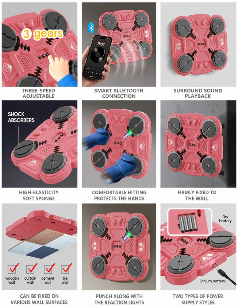 WOOPIE Smart Musical Boxing Shield Bluetooth Rožinis 11 pcs.