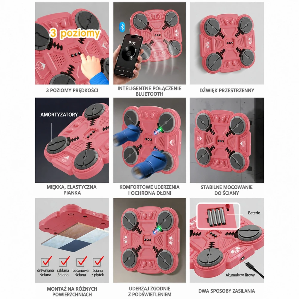 WOOPIE Smart Musical Boxing Shield Bluetooth Rožinis 11 pcs.