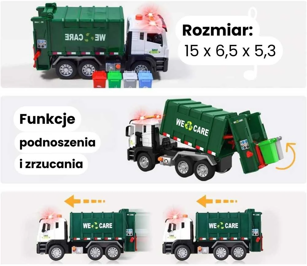 Woopie Šiukšliavežė Automobilis 1:10 - Mokomasis Žaidimas Su Atliekų Rūšiavimu