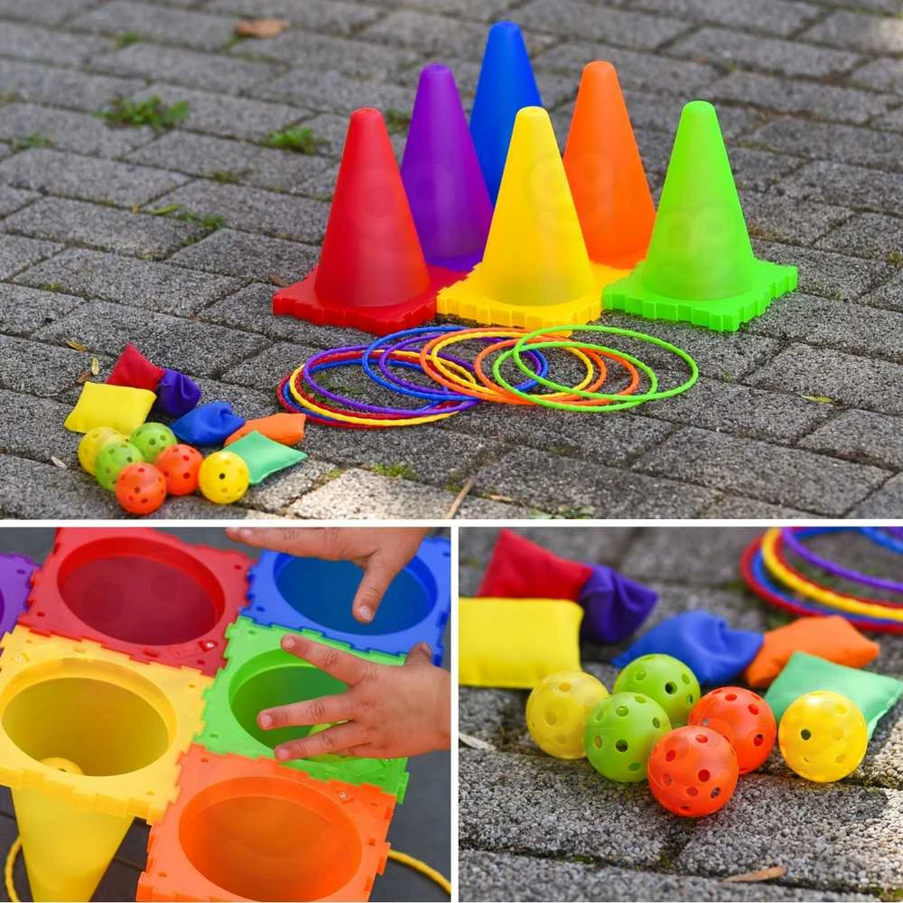 Woopie Gamybos 3in1 Žaidimų Rinkinys Laukui - Pachołkai, Žiedai, Maišeliai