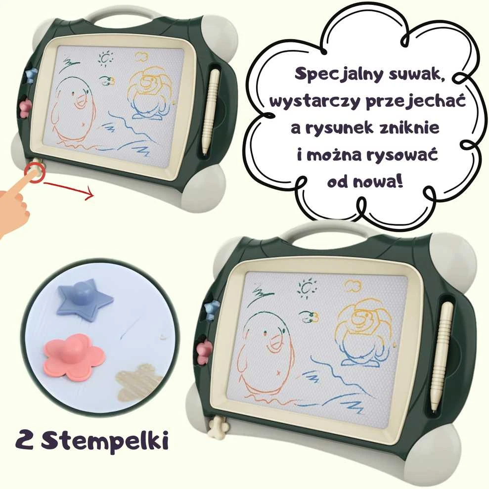 WOOPIE Magnetinė Piešimo Lenta Spalvota + 2 Antspaudai Žalia