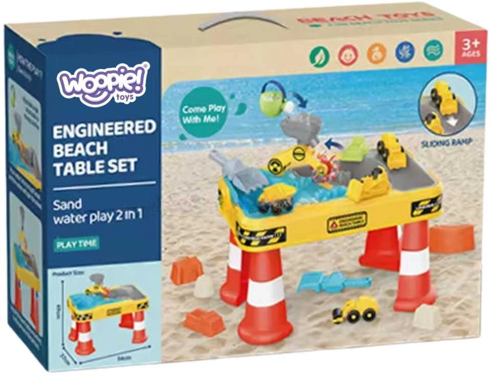 WOOPIE 53170 Vandens stalas 2in1 smėlio dėžės statybvietė + 4 automobiliai 12vnt.