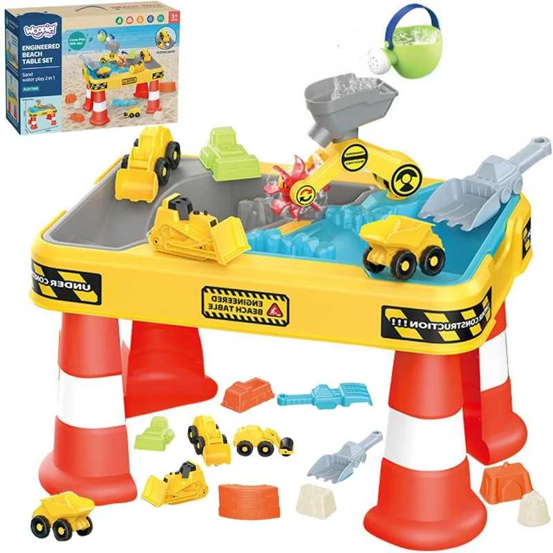 WOOPIE 53170 Vandens stalas 2in1 smėlio dėžės statybvietė + 4 automobiliai 12vnt.