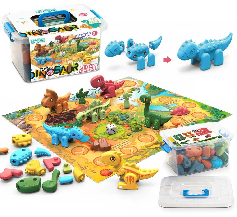 WOOPIE Konstrukcinis Rinkinys 2-in-1 Stalo Žaidimas Dinozaurai + Kauliukas 46 vnt.