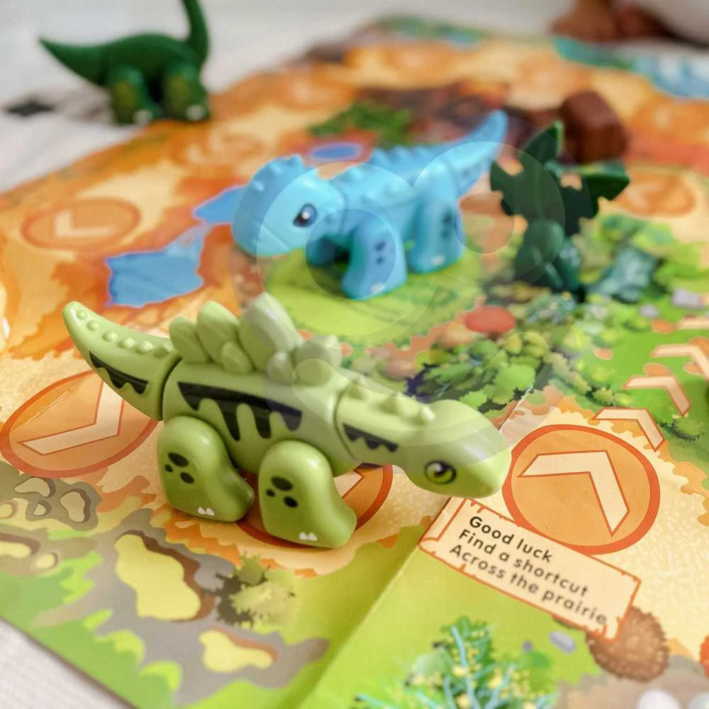 WOOPIE Konstrukcinis Rinkinys 2-in-1 Stalo Žaidimas Dinozaurai + Kauliukas 46 vnt.