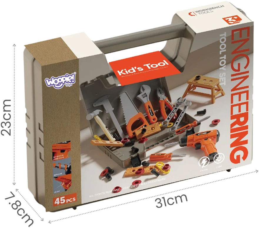 WOOPIE Tool Set in a Case 45 Pieces for Little Handyman Baterija-Powered Drill and Light