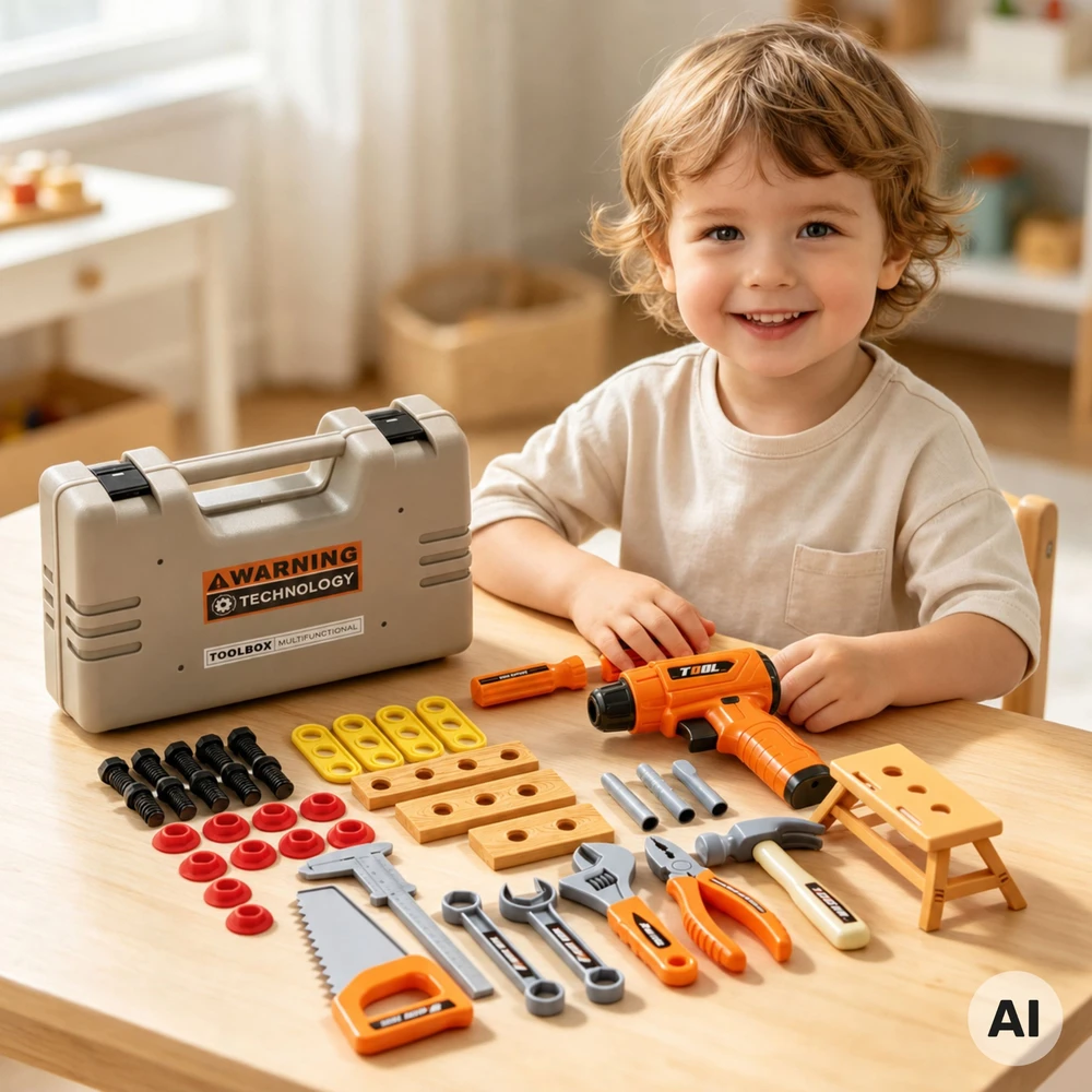 WOOPIE Tool Set in a Case 45 Pieces for Little Handyman Baterija-Powered Drill and Light