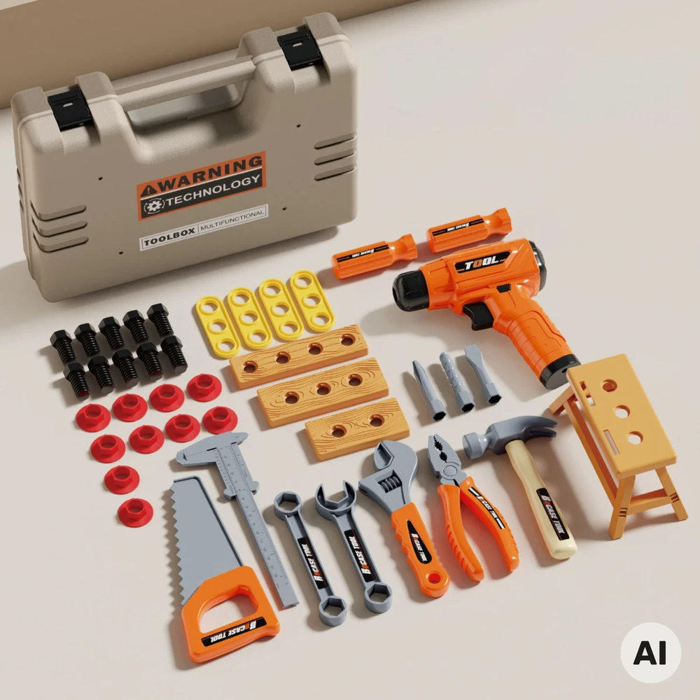 WOOPIE Tool Set in a Case 45 Pieces for Little Handyman Baterija-Powered Drill and Light