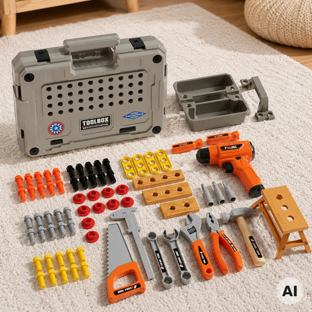 WOOPIE Tool Set in a Case 78 Pieces for Little Handyman Baterija-Powered Drill and Light