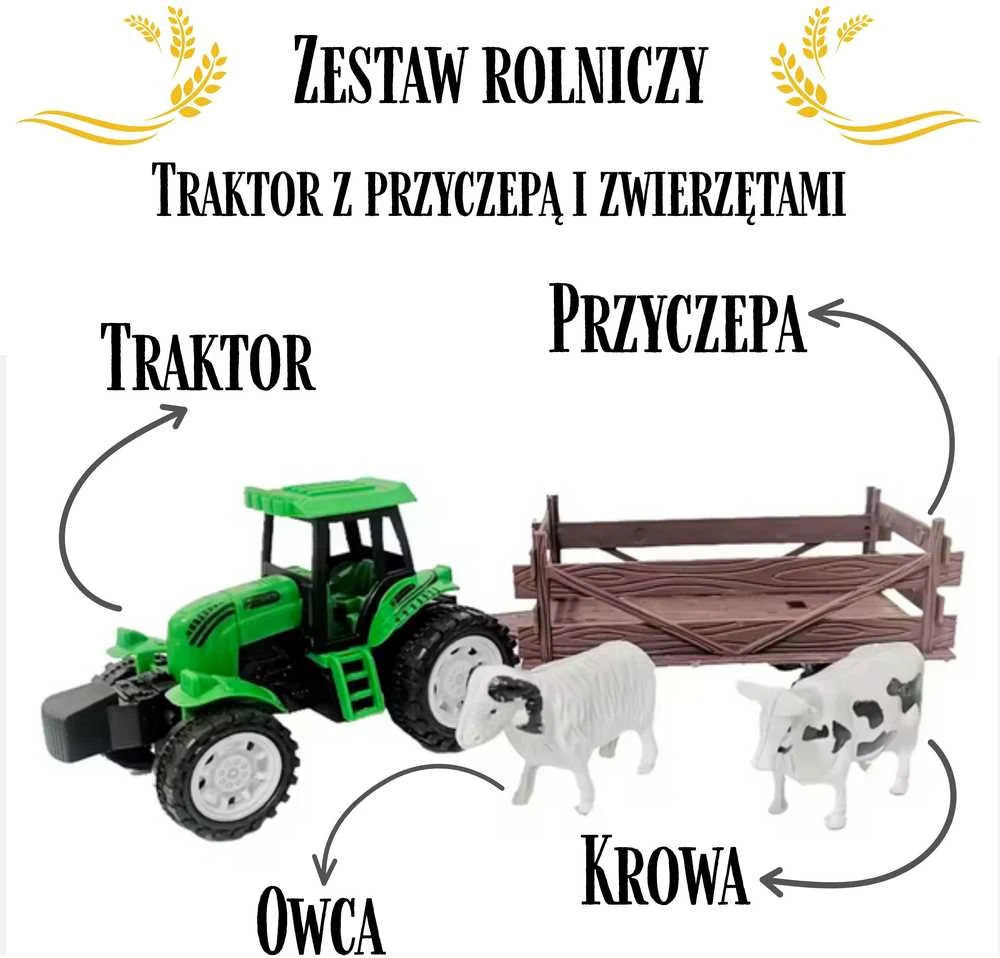 Woopie Traktorius su Priekaba ir Gyvūnais - Žalias