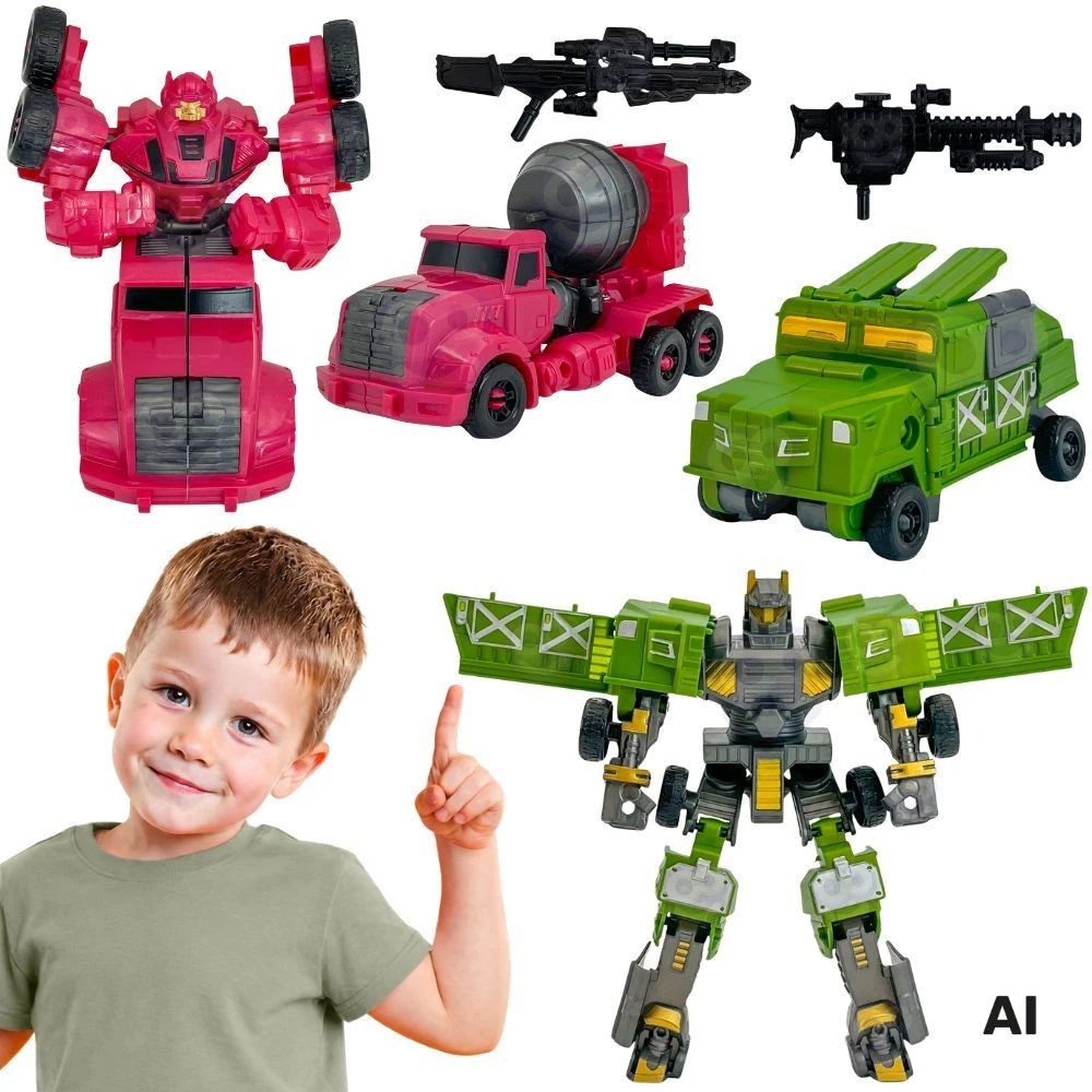 Transformuojančių robotų rinkinys 4in1 Woopie koviniai automobiliai
