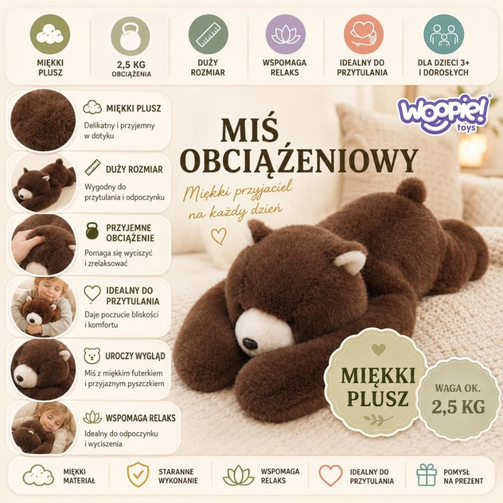 WOOPIE pliušinis žaislas Balboa meškiukas 65cm 2500g
