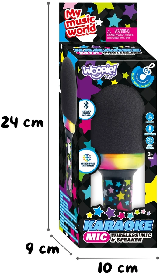 WOOPIE belaidis karaoke mikrofonas su garsiakalbiu, juodas, BT