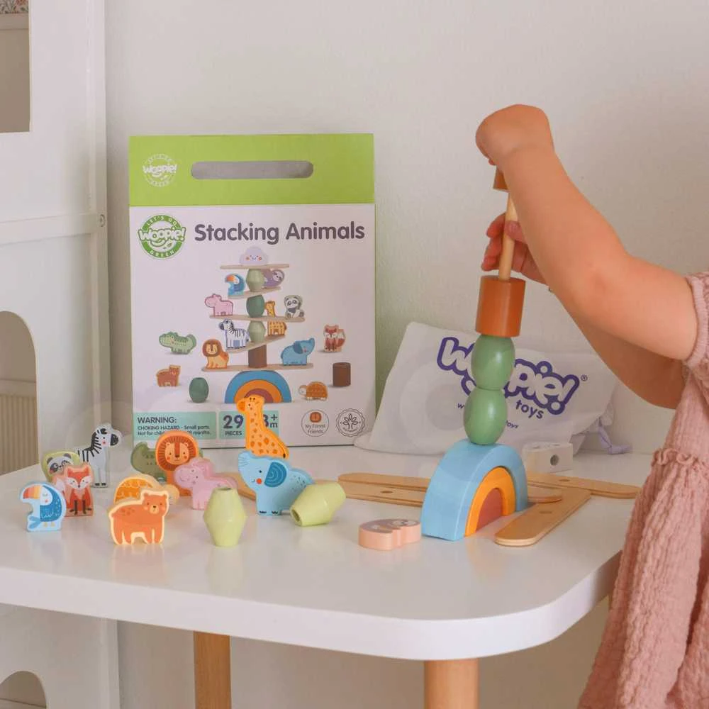 Dėlionė WOOPIE Žalias Balancing Wooden Animals Stacking Puzzle FSC