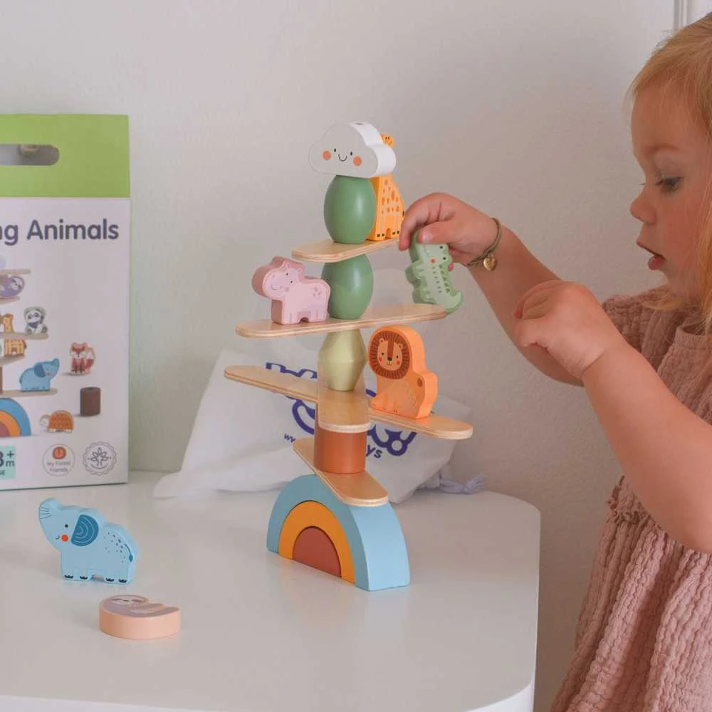 Dėlionė WOOPIE Žalias Balancing Wooden Animals Stacking Puzzle FSC