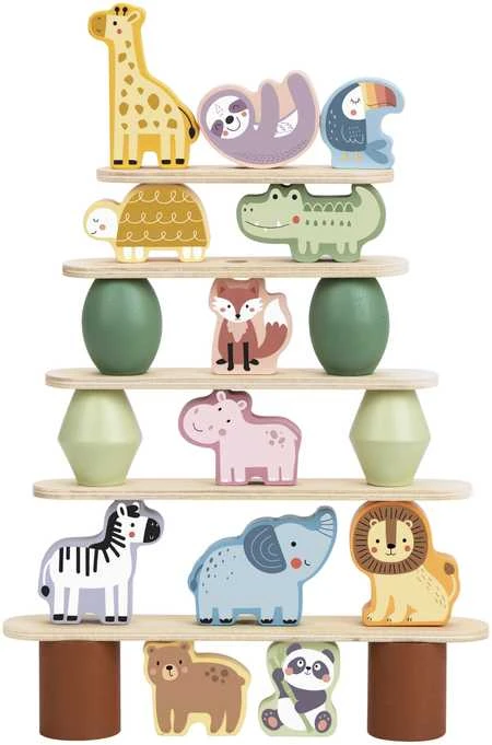 Dėlionė WOOPIE Žalias Balancing Wooden Animals Stacking Puzzle FSC