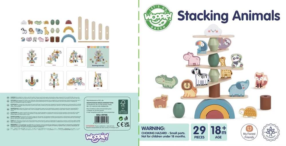 Dėlionė WOOPIE Žalias Balancing Wooden Animals Stacking Puzzle FSC
