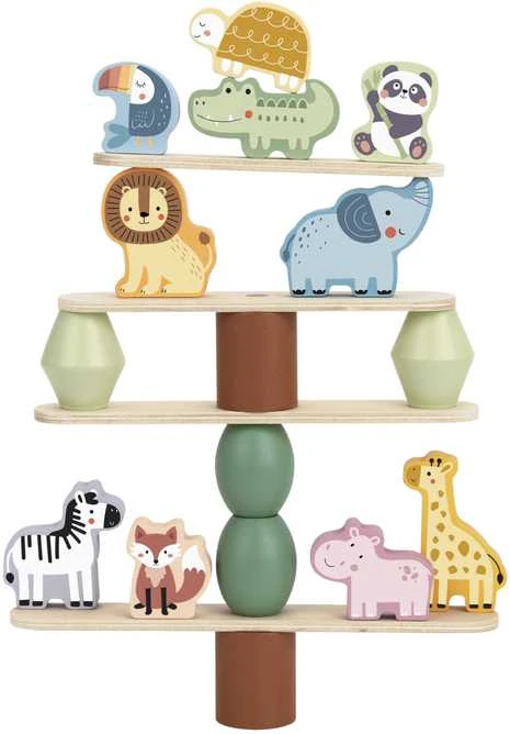 Dėlionė WOOPIE Žalias Balancing Wooden Animals Stacking Puzzle FSC