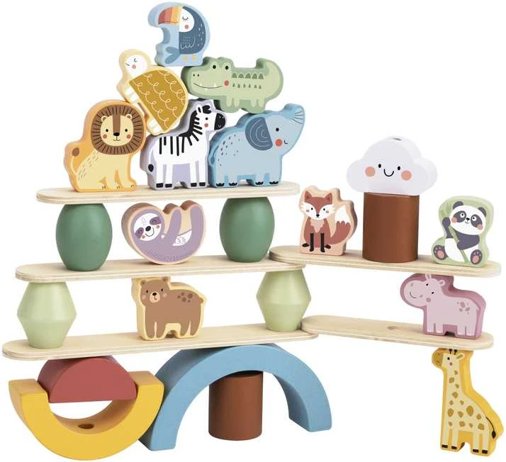 Dėlionė WOOPIE Žalias Balancing Wooden Animals Stacking Puzzle FSC