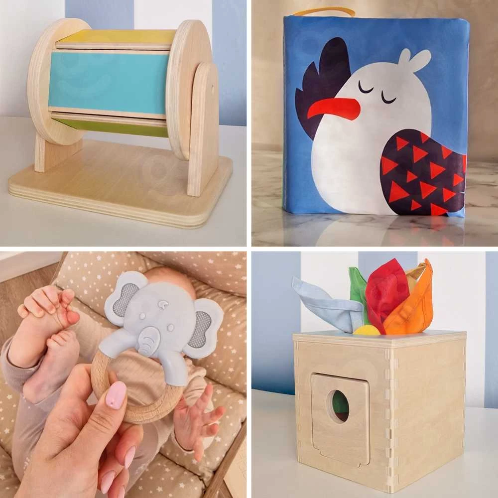 WOOPIE Žalias Montessori sensorinė dėžė 6in1 kūdikiams