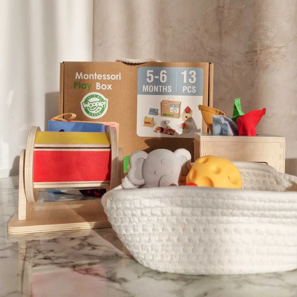 WOOPIE Žalias Montessori sensorinė dėžė 6in1 kūdikiams