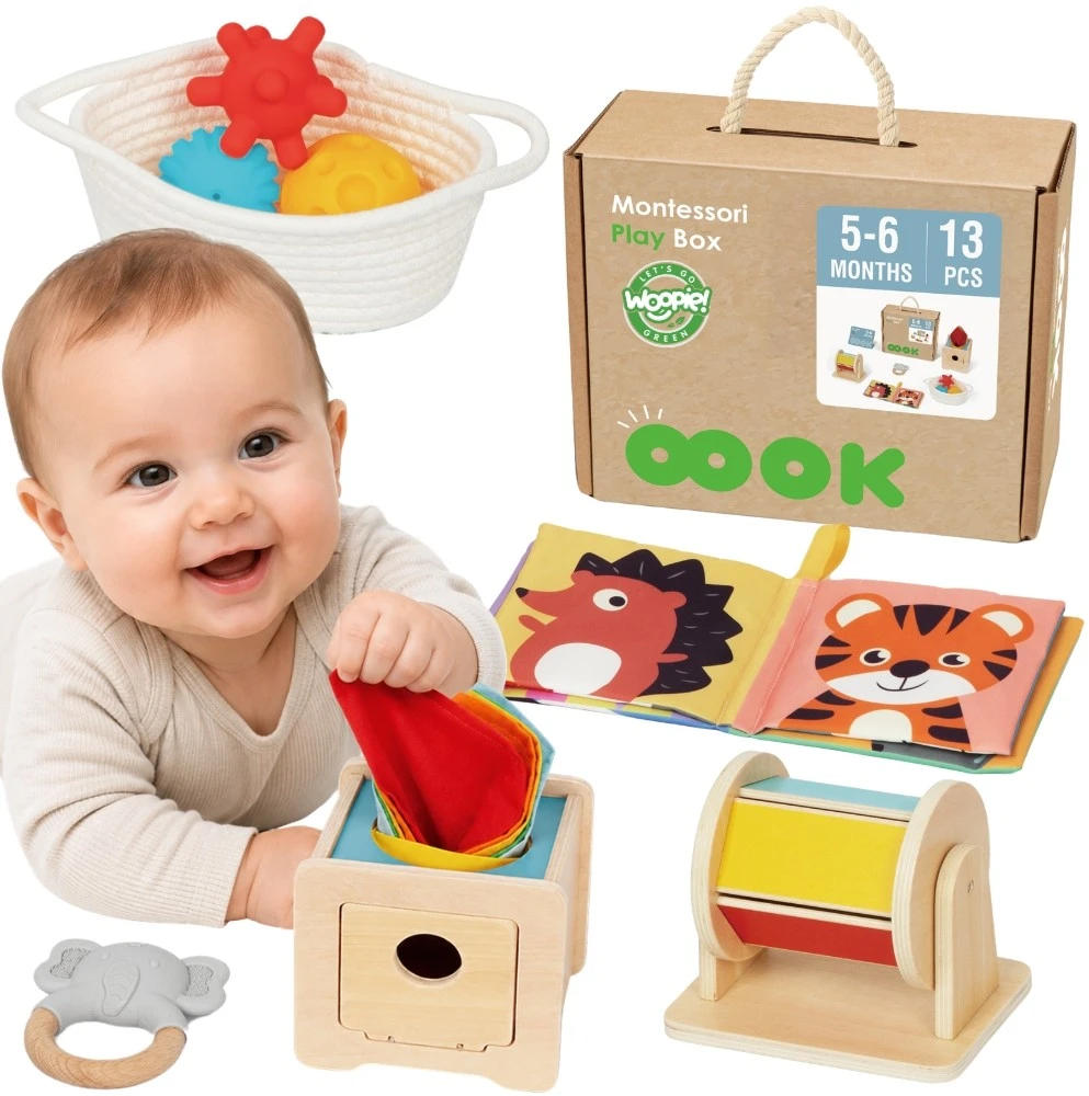 WOOPIE Žalias Montessori sensorinė dėžė 6in1 kūdikiams
