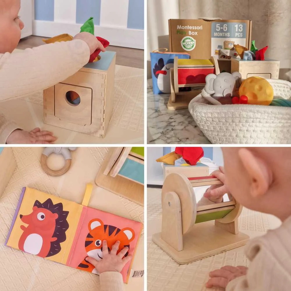 WOOPIE Žalias Montessori sensorinė dėžė 6in1 kūdikiams