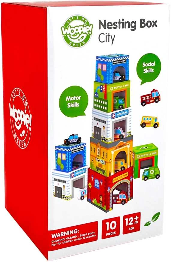 WOOPIE Žalias Puzzle Cubes City Vehicles in Boxes + Figures 10 pcs.