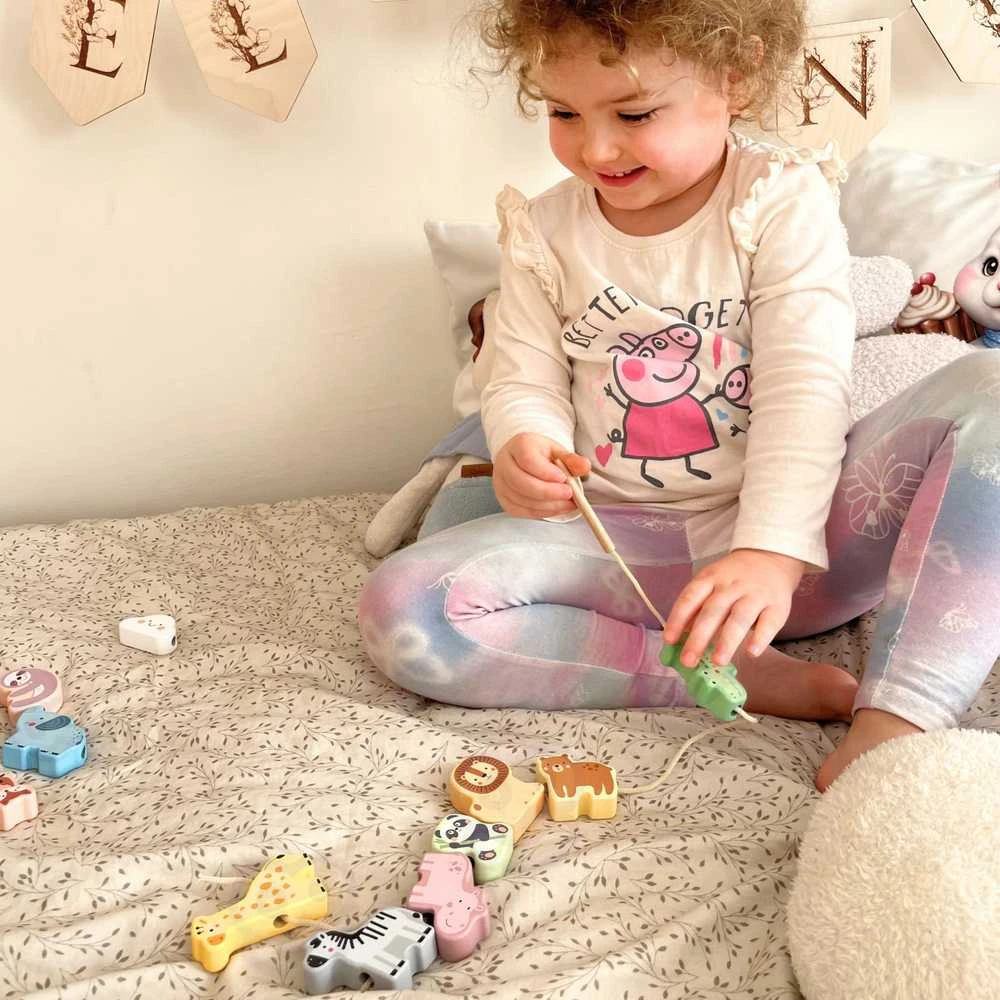 Medinė vėrimo dėlionė WOOPIE Žalias ZOO Montessori